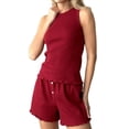 thumbnail image 2 of Women'S Summer 2 Piece Outfits Sets Sleeveless Crop Top Tank and Casual Shorts Red M, 2 of 9