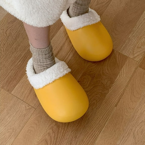 Weloille Winter Indoor Single Color Water Proof Soft Bottom Cotton Slippers Gooses Eggs Shoes Bedroom Warm Cotton Shoes Plush Slippers Ladies Cotton Slippers