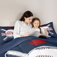 thumbnail image 4 of Homewish Ball Sports Player Bedding Comforter Set 7 Pieces, Navy Crismon Cartoon Baseball Full Bedding Set, Teens Kids Boys Girls Reversible Fitted Sheet Flat Sheet, Lightweight Room Decor, 4 of 7