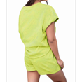 thumbnail image 3 of Ensemble de Survêtement pour Femme 2 Pcs, Couleur Unie, Col Rond, Tissu Texturé Décontracté, Manches Courtes, Pyjama, Jaune Citron, L, 3 of 7
