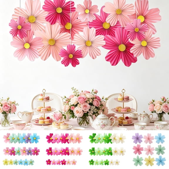 18PCS Multicolor Paper Flower Fan Decorations, Lifelike Folding Craft with Yellow Stamens, for Kindergarten Classroom Spring Party, Holiday Hanging, Topliu