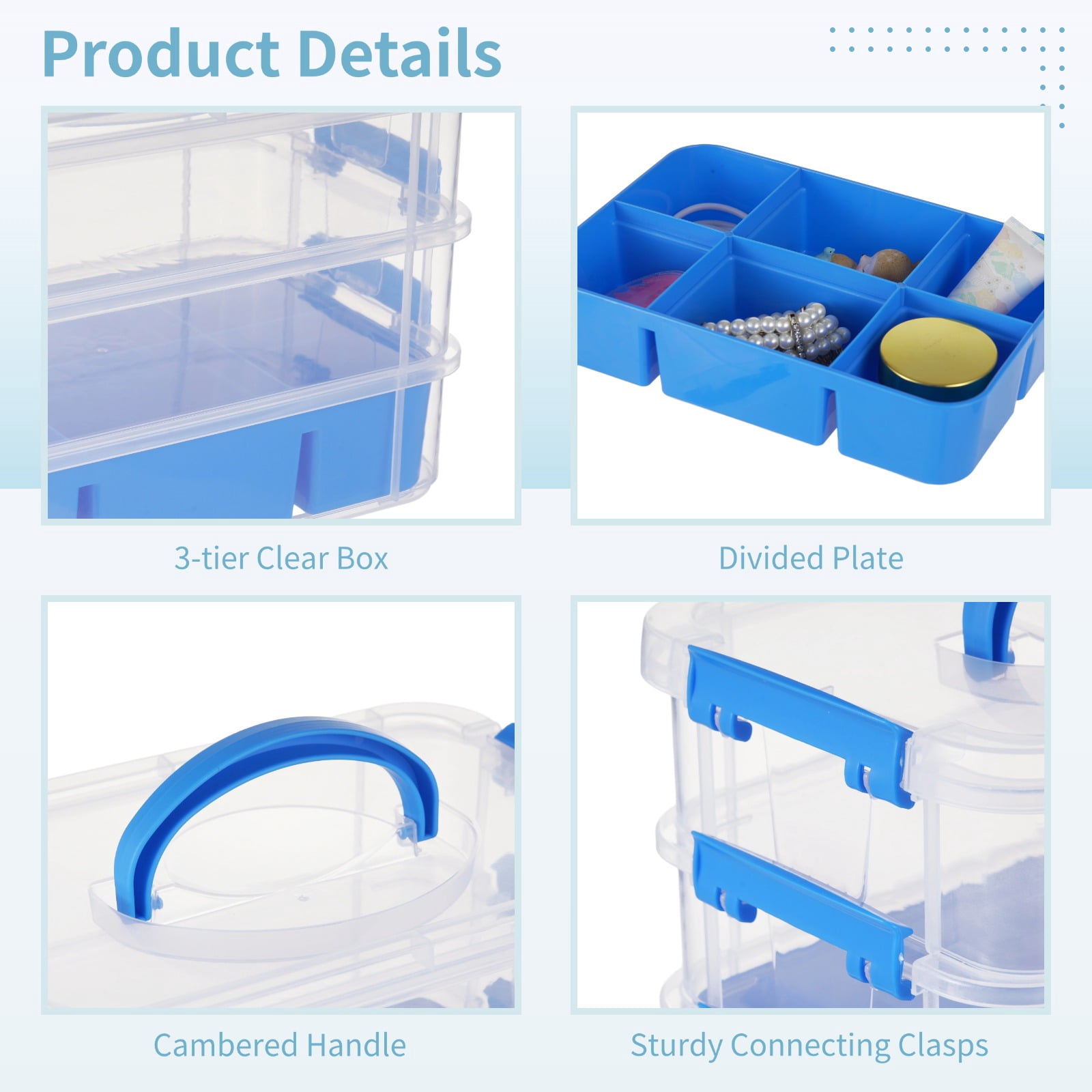 3-Layer Organizer Case Stack & Carry Box, Plastic Multipurpose Storage Container Box, Portable Handled Storage Box with Removable Tray for Organizing Sewing Supplies