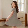 thumbnail image 5 of Grblisyd Girls Dresses Size 10-12 Solid Color Short Sleeve Casual Dresses Summer Kids Crew Neck Loose Midi Dress, 5 of 6
