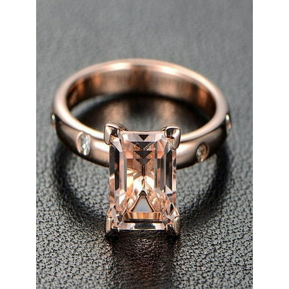 Limited Time Sale: 1.10 Carat Princess Cut Peach Pink Morganite And Diamond Moissanite Engagement Ring In 10K Rose Gold, Promise Ring, Anniversary Ring