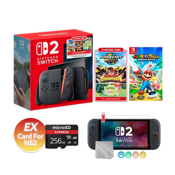 Nintendo Switch 2 Choose Your Game Bundle 256GB 256GB MicroSD EX Card For NS2, 7.9-Inch 1080P Screen, Joy-Con 2 with Mouse Sensor, Dock, with Mario Rabbids Kingdom Battle NS1 Game & Accessories