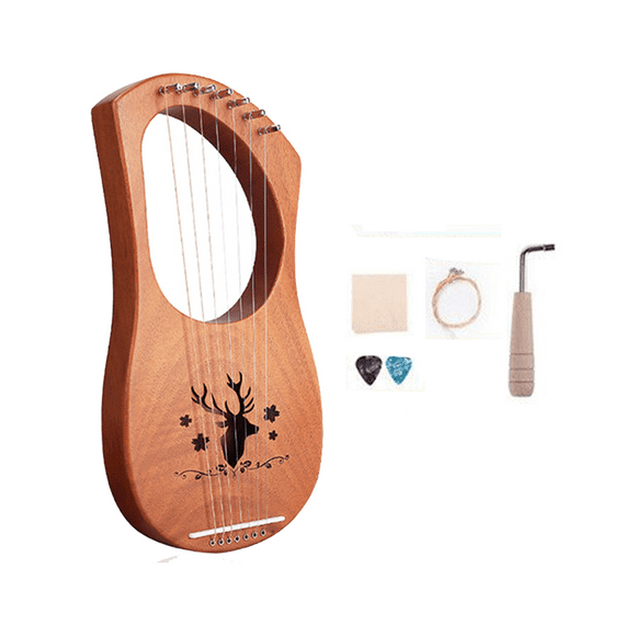 Instrument à Cordes en Bois de Harpe à 7 Cordes avec Sac de Transport Extra String Set et Accessoires Style A