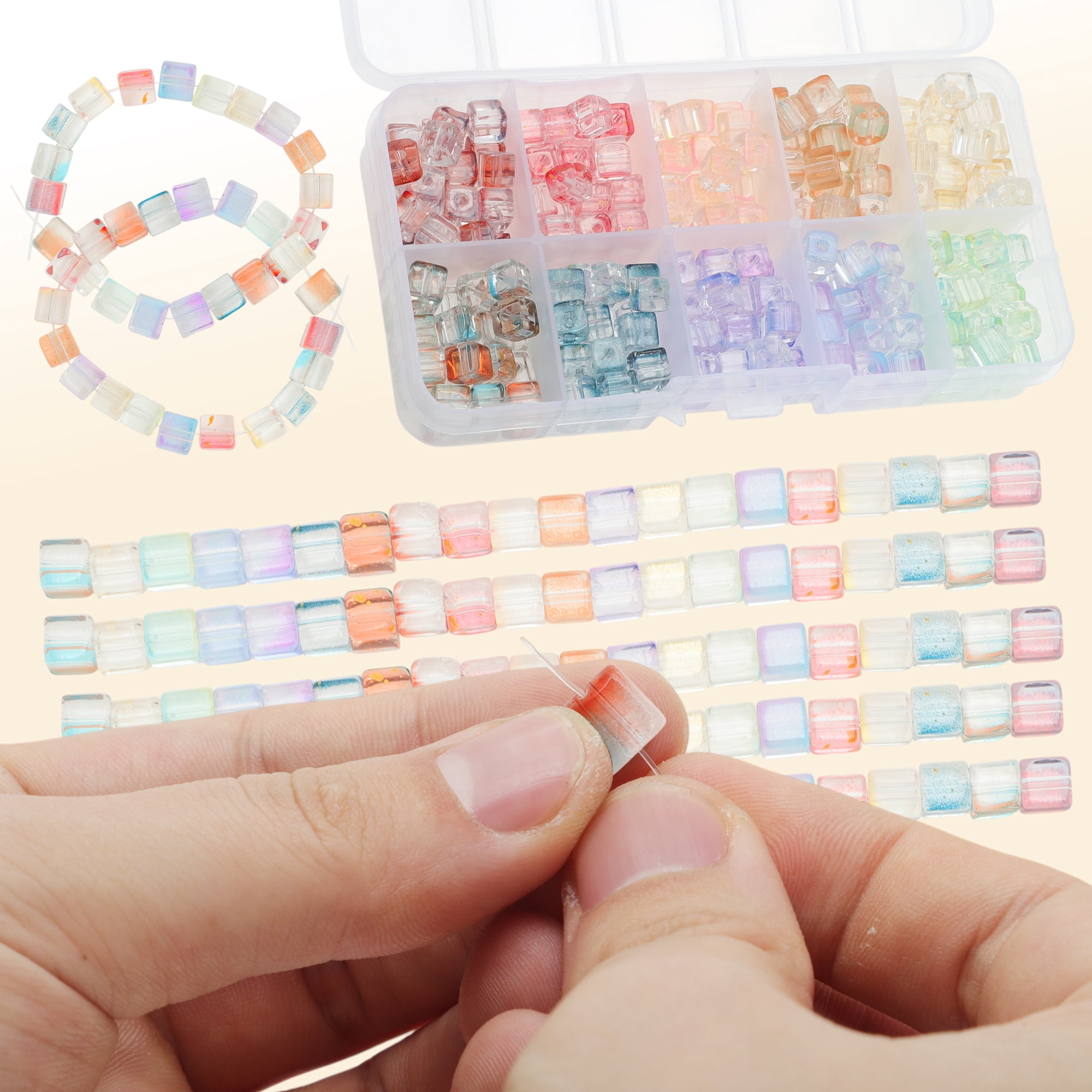 Unique Bargains 250 Pcs 7mm Square Glass Beads for Bracelets Assorted Color
