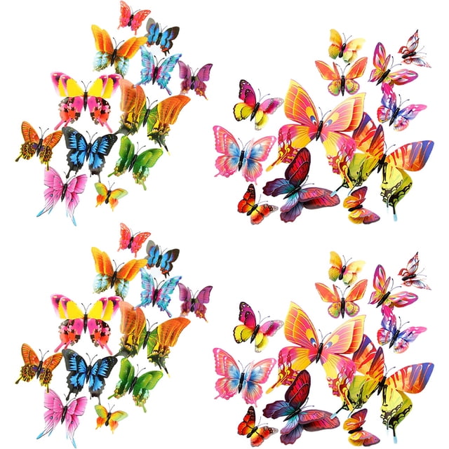Decoración de pared con mariposas, 48 piezas, manualidades de pared DIY, pegatinas de mariposas 3D para decoraciones de fiesta con imanes