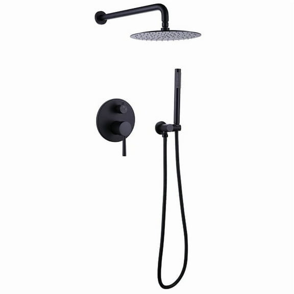 Angeleshome 10 inch 1-Spray Patterns with 1.5 GPM Wall Mounted Dual Shower Heads in Matte Black (Valve Included)