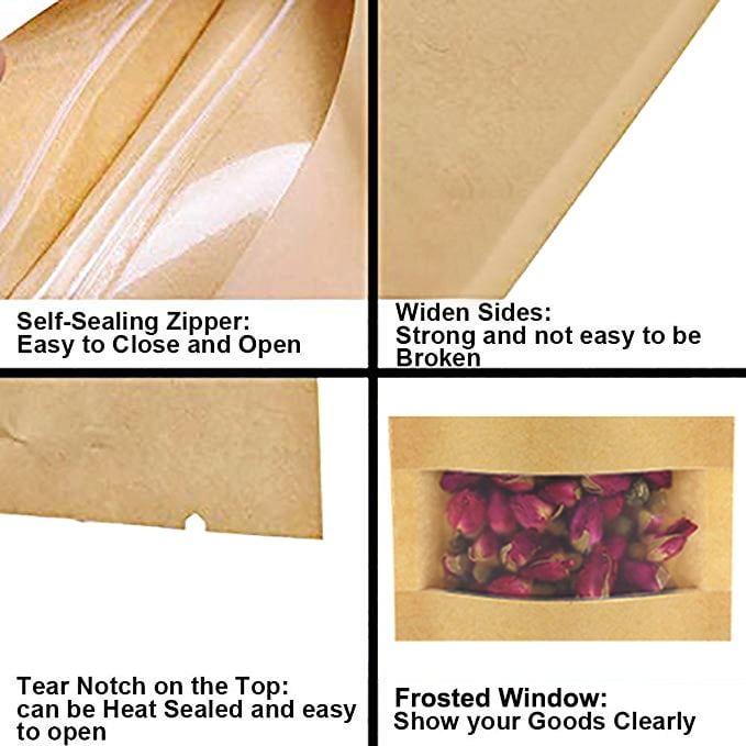 Muka 100 Pcs Heat Sealable Stand Up Pouch Bags with Tear Notch and Frosted Window, Storage for Food, 16 OZ, 7 x 11 x 2.4 Inches, 7 mil