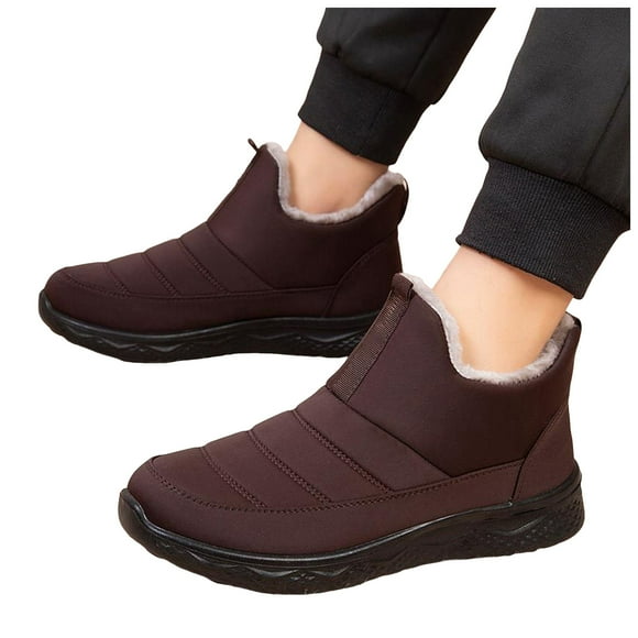 Pandaie Womens Winter Snow Boots Furry Lined Slip on Ankle Booties Waterproof Insulated Outdoor Walking Shoes with Arch Support Coffee 8.5