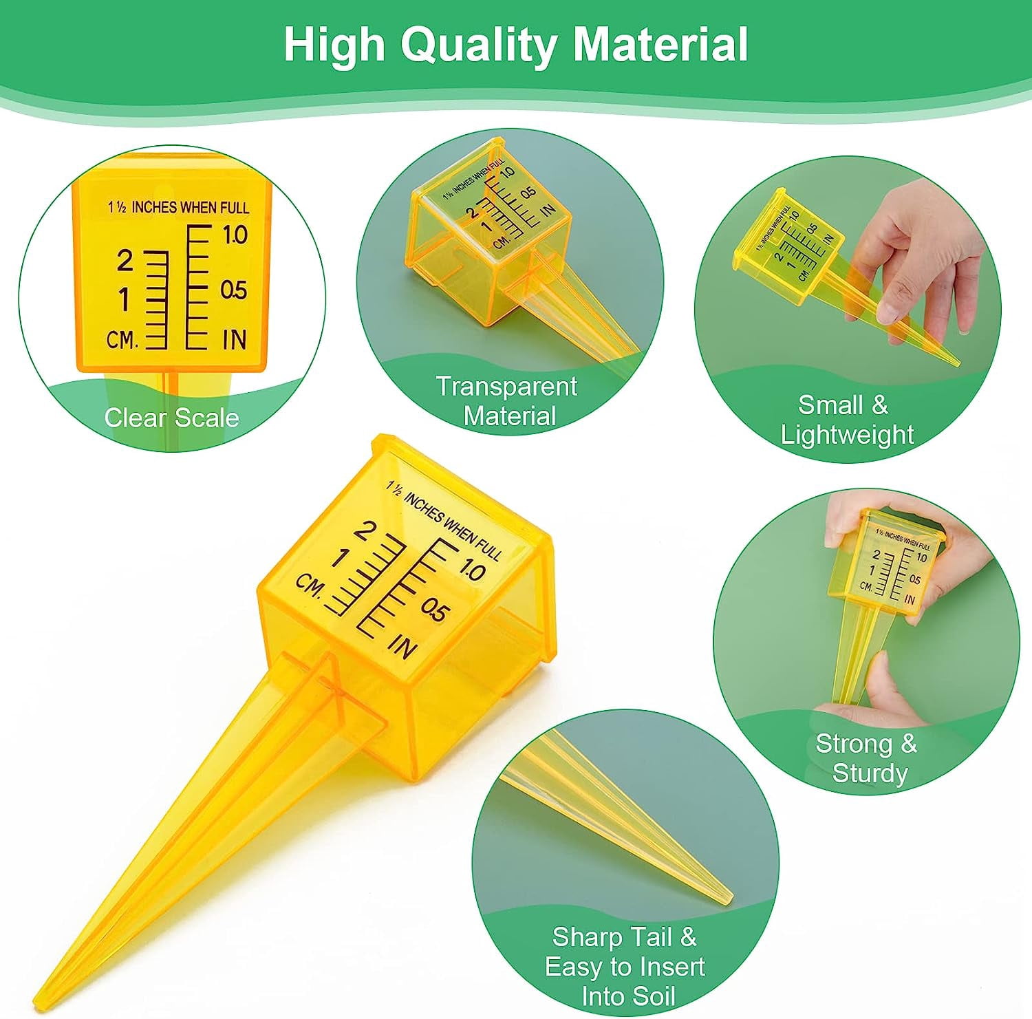 LSKJGA-10PCS Rain Gauges, 1.5" Sprinkler Rain Gauge for Lawn with Wide Mouth, Transparent Outdoor Water Measuring Tool for Accurate (10, Yellow)