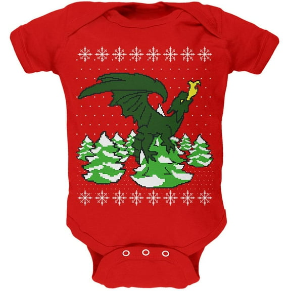 Ugly Christmas Sweater Dragon Winter Soft Baby One Piece Red 12-18 M
