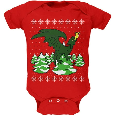 

Ugly Christmas Sweater Dragon Winter Soft Baby One Piece Red 12-18 M