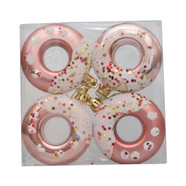 4 adornos colgantes con forma de donut navideño de 7 cm de diámetro, irrompibles, para decoración de de Navidad y fiestas navideñas