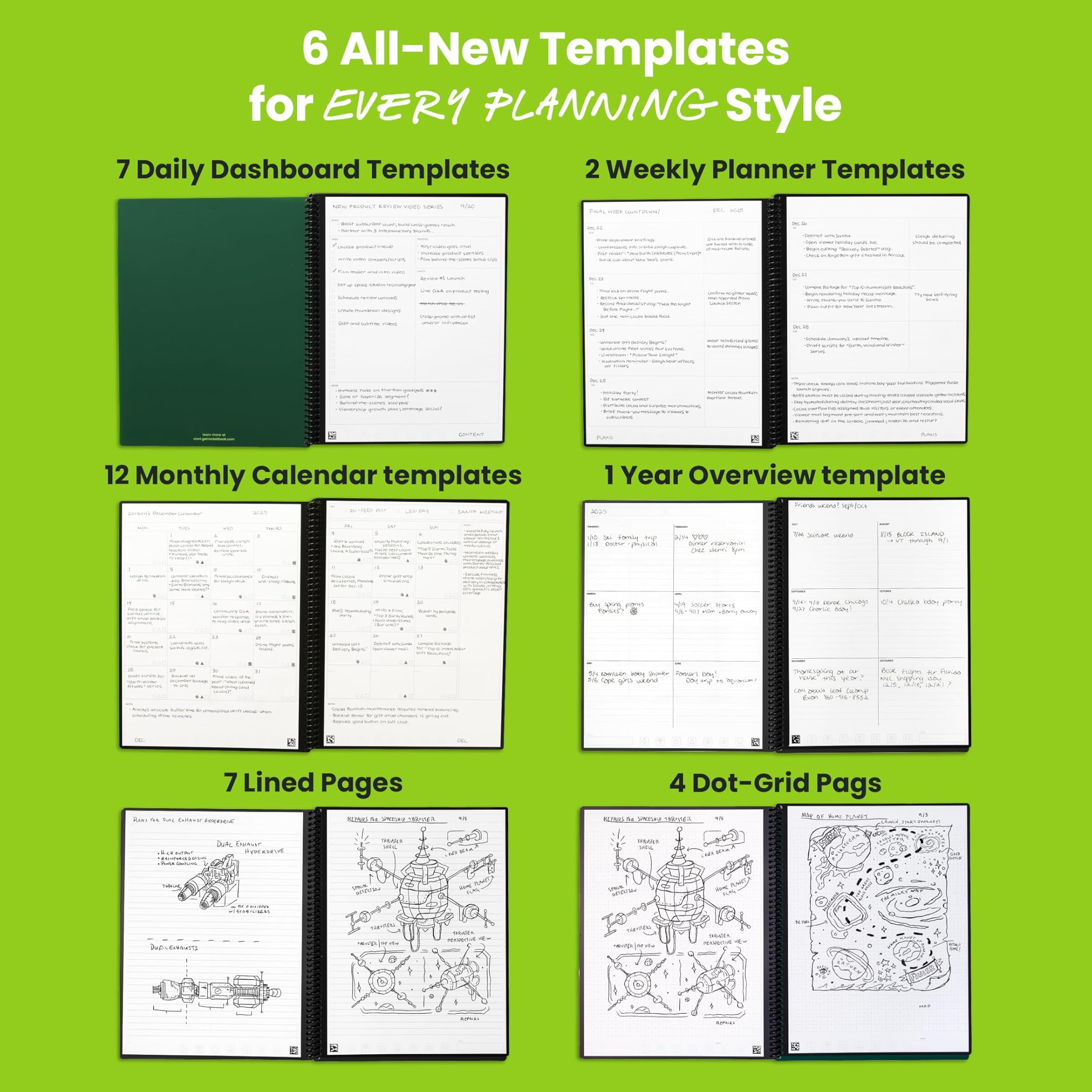 Rocketbook Reusable Flex Planner - Daily, Weekly, Monthly, Annual Letter Size Black