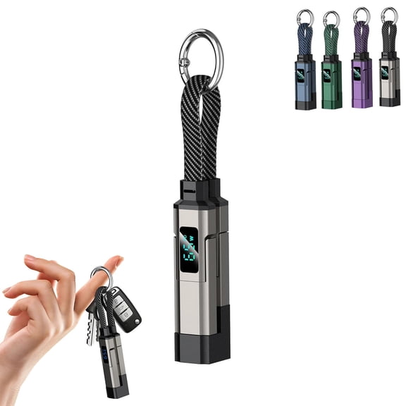 4 in 1 Smart Display Keychain Cable, Multifunctional Charging Cable with Display- Compact, Portable Braided Nylon Short Fast Charging Lanyard Cord, for Laptop Phone