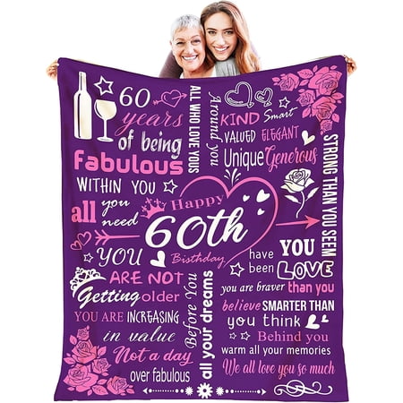 WERTY 60th Birthday Gifts for Women Lightweight Flannel Blanket 60th Birthday Decorations 60 Year Old Gifts for Wife Mom Sister Soft Warm Plush Blanket Fleece for Couch Bed 60×50