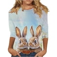 thumbnail image 2 of Xuyuer Easter Women's Graphic Tee Round Neck Drop Shoulder Trendy Summer T Shirt 3/4 Sleeve Vintage Print Top 2026, 2 of 5