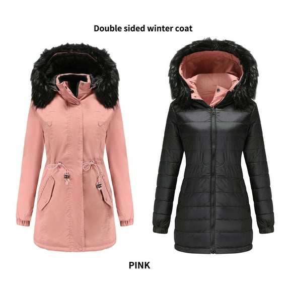 LEBONYARD Womens Outwear Coats Jackets,Outwear Warm Women Plus Size,Womens Warm Long Coat Hoodies Collar Jacket Slim Parkas Outwear Double Sided Winter Coat Pink L