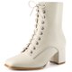 thumbnail image 1 of Botas de Combate Allegra K al Tobillo con Tacones Gruesos Y Cordones Crema 37, 1 of 7