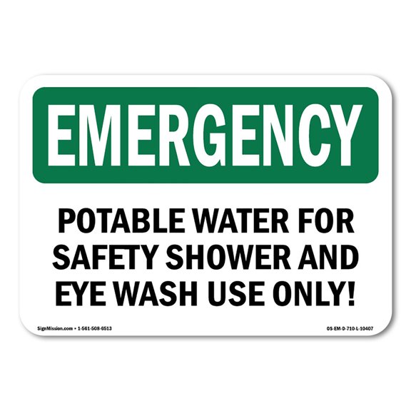 OSHA EMERGENCY Sign - Potable Water For Safety Shower And Eye | Decal | Protect Your Business, Work Site, Warehouse & Shop Area | Made in the USA