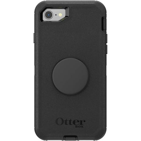 OtterBox Defender Series Case with PopSockets Swappable PopTop for iPhone SE, 7 and 8, Black and Aluminum Black