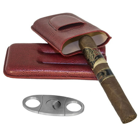 - Red Embossed Rattlesnake Style Leather 3 Tubes Cigar Case Humidor w/ Cutter - Red, 100% Brand New in the Box By RawX from (Best Cigar Humidor Brands)