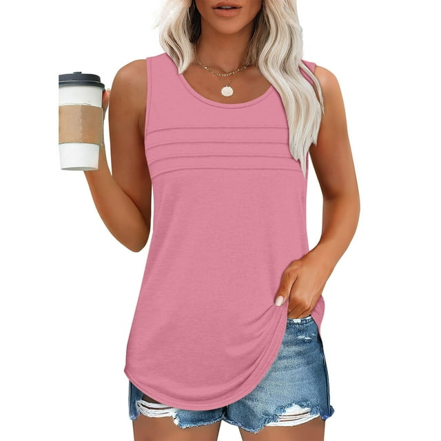 BVOFAR 2025 Camisoles pour Femmes Sans Manches à Encolure Dégagée Blouses devant Plissé Décontractées Coupe Ample Chemises Été Couleur Unie Camisoles