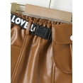 thumbnail image 4 of Seyurigaoka Baby Girls PU Leather Skirt Outfits Plain Color High Waisted Short Skirt + Letter Plastic Buckle Waist Belt with Bag, 4 of 8
