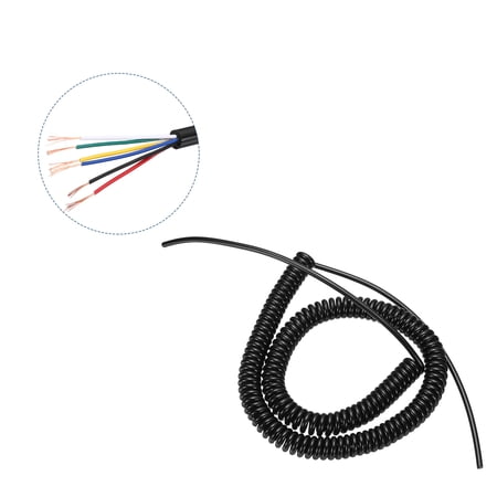 Uxcell 10ft 24AWG Retractable Coiled Coil Cord 300V 105°C 6 Conductor Spiral Power Cord Spring Extension Cable High Pressure High Temperature for Portable Movable Equipment
