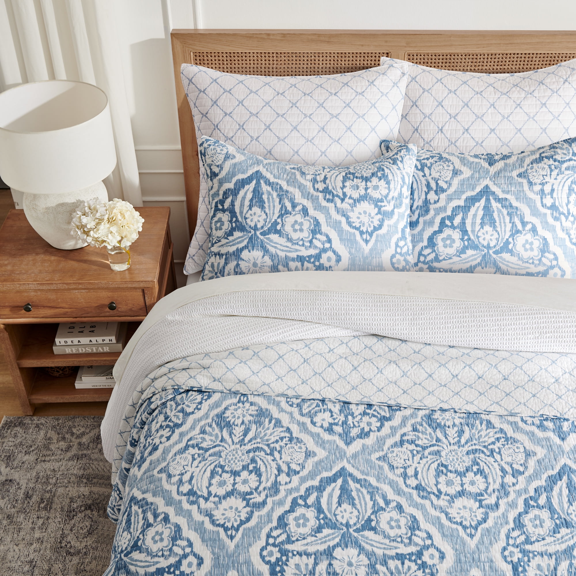 Levtex Home - Becker Blue Quilt Set - Full/Queen Quilt and Two Standard Shams - Ikat - Blue, White - Quilt (88x92in.) and Shams (20x26in.) - Reversible - Cotton