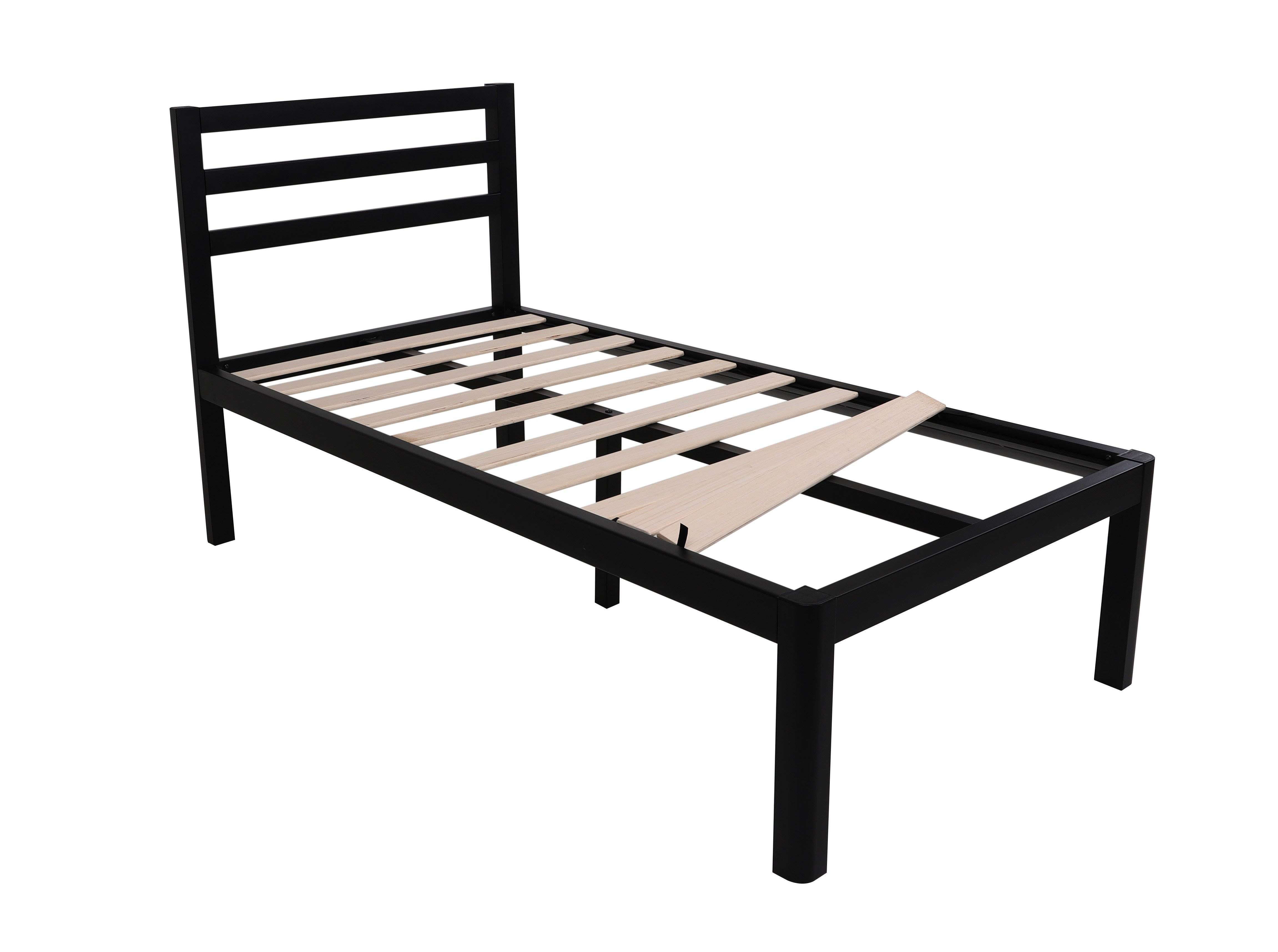 Black Full intelliBASE 18" Deluxe Metal Platform Bed Frame with Wooden Slats 