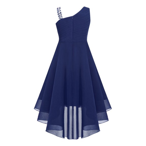Miutii Kids Girls Sleeveless Chiffon Junior Bridesmaid Dresses Shiny Sequins Asymmetrical Hem Evening Navy Blue 6