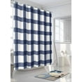 thumbnail image 5 of Navy Blue Plaid Check, Waterproof Fabric Shower Curtain, Geometrical Abstract Lattice Shower Curtain for Bathroom Curtains Bathtubs Hotel Washable Shower Curtains with 12 Hooks Stall 54x78in, 5 of 6