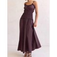 thumbnail image 2 of Chocolate Spaghetti Strap Maxi Dress With Ruffle Trim And Smocked Waist Flowy A-Line Sundress, 2 of 7