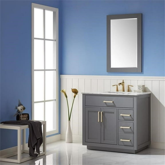 Ivy 36" Marble Countertop Single Vanity w/Mirror Gray
