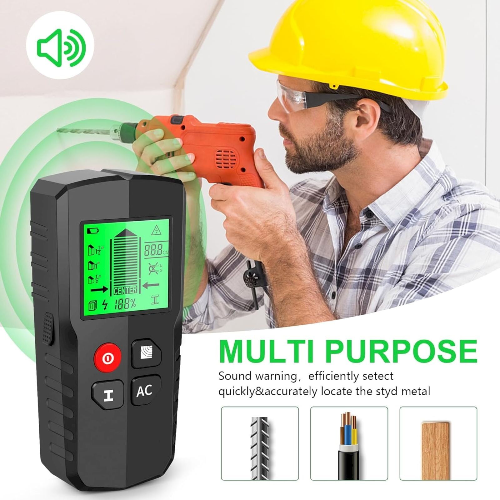 5 in 1 wall detector: Stud Finder Wall Scanner 5 in 1 Multipurpose Electronic Stud Sensor with LCD Display Wire Detector Wall Wood Metal Stud Detector Portable Edge Center Beam Finder Wood Metal Wal