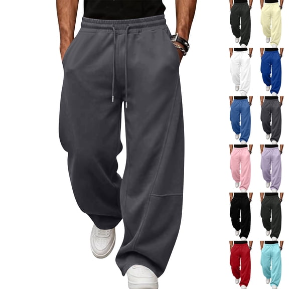 WJOSBXT Wide Leg Sweatpants Mens Drawstring Baggy Pants 2026 Big and Tall Hiking Sweat Pants Straight Loose Fit Lounge Work Trousers with Pockets 2XL