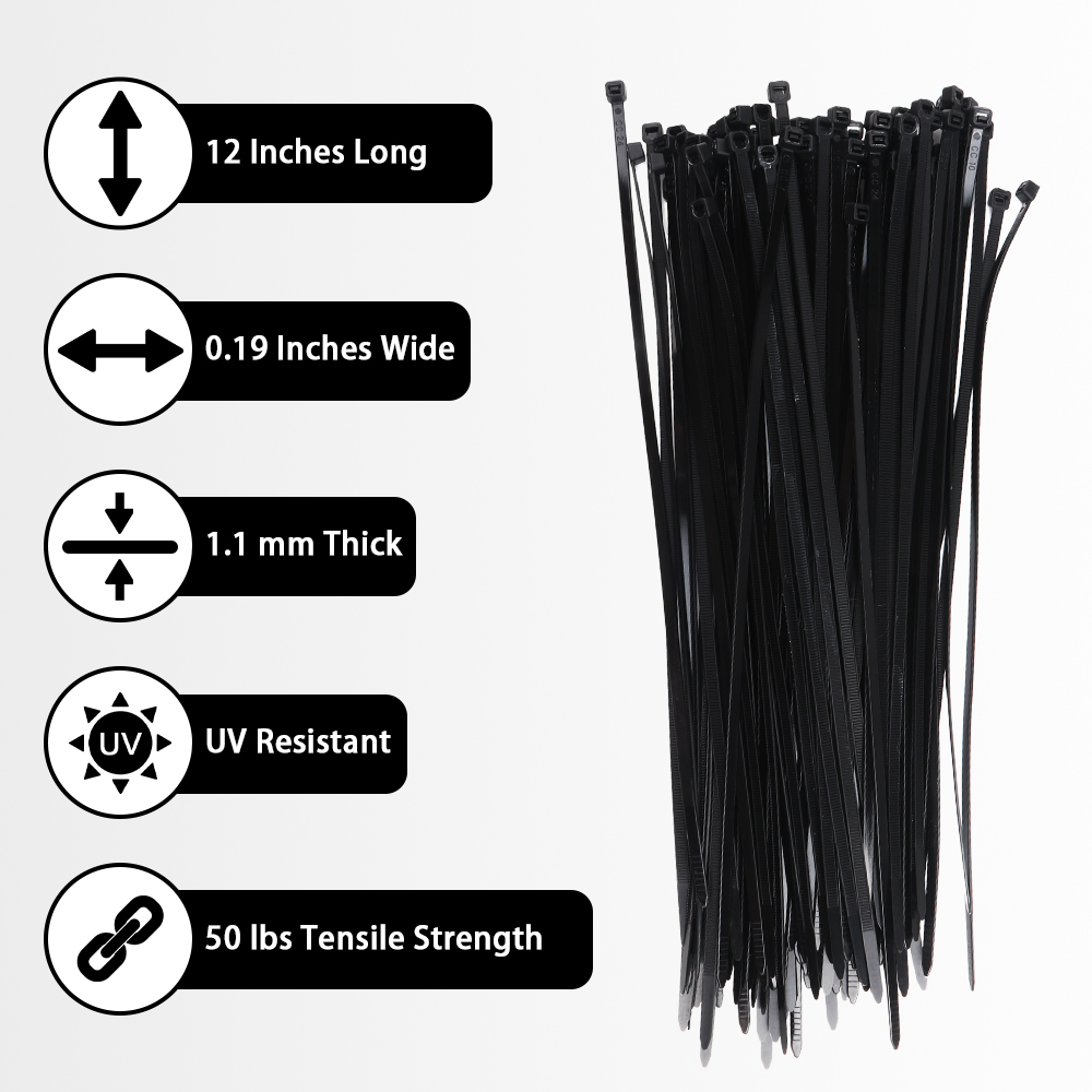 12 Inch Cable Zip Ties,50lb Tensile Strength SelfLocking Indoor