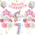 thumbnail image 1 of Set de decoración de fiesta con forma de unicornio para niñas que cumplen 7 años con globos, 1 of 7