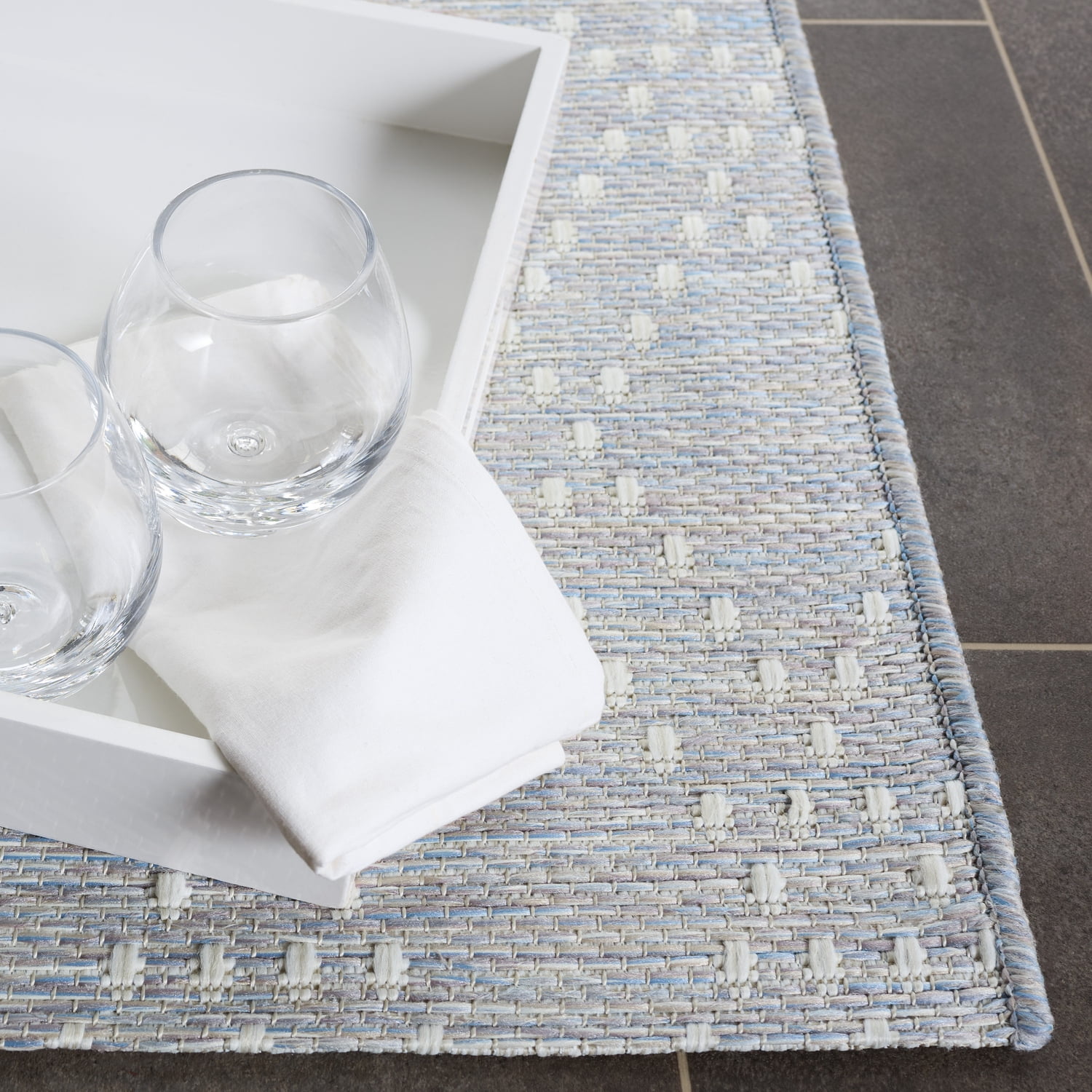 SAFAVIEH Sunset Jenelle Geometric Indoor/Outdoor Area Rug, Blue/Lavender, 5'3" x 7'6"