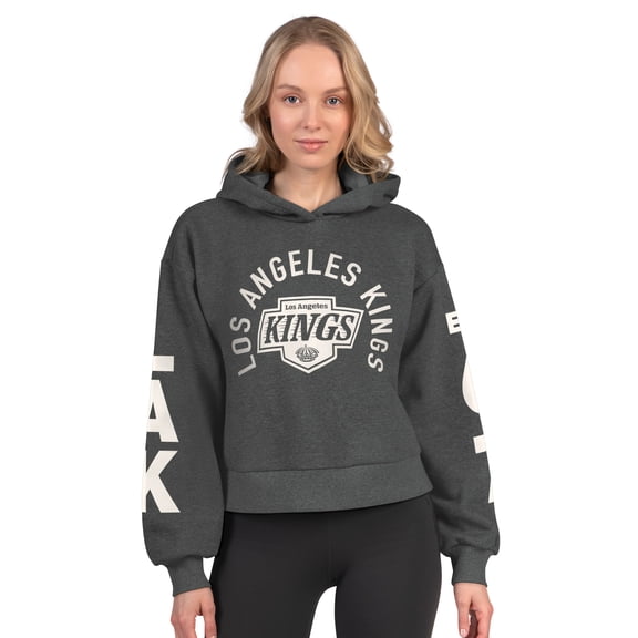 Women's Starter  Heather Charcoal Los Angeles Kings Star Player Cropped Fleece Hoodie