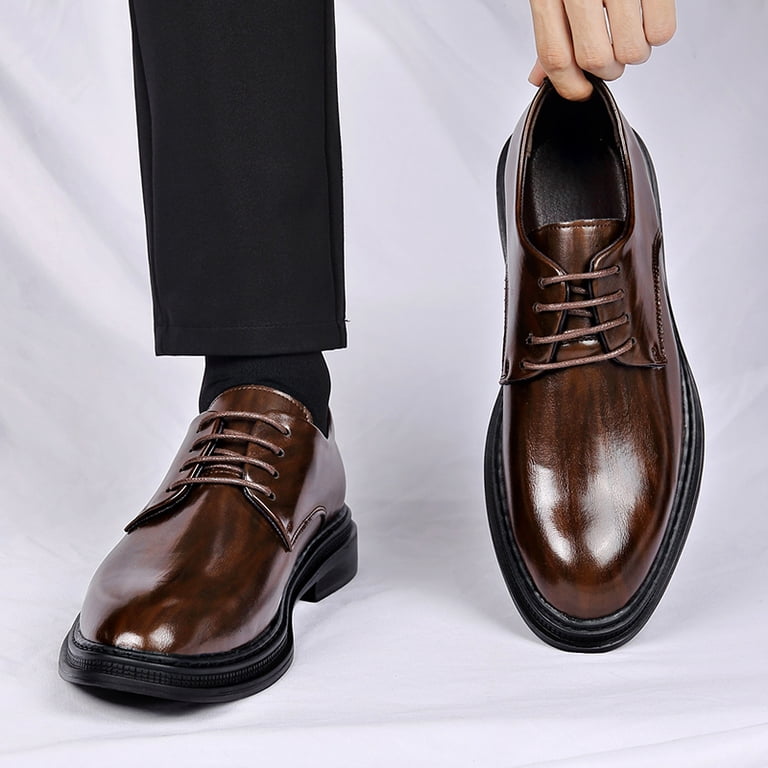 mens brown dress shoes walmart Men's Polished Derby Shoes, Lace Up Formal Genuine Leather Oxford Shoes, Non Slip Block Heel Business Wedding Office Footwear Fiona Off The Shoulder colourway-laylalongsleeve Size:Medium/Large