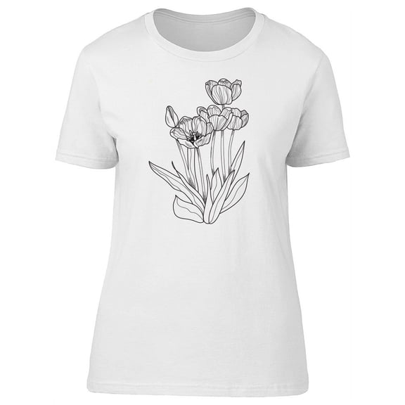 Cute Blooming Tulips Sketch T-Shirt Women -Image by Shutterstock, Female XX-Large