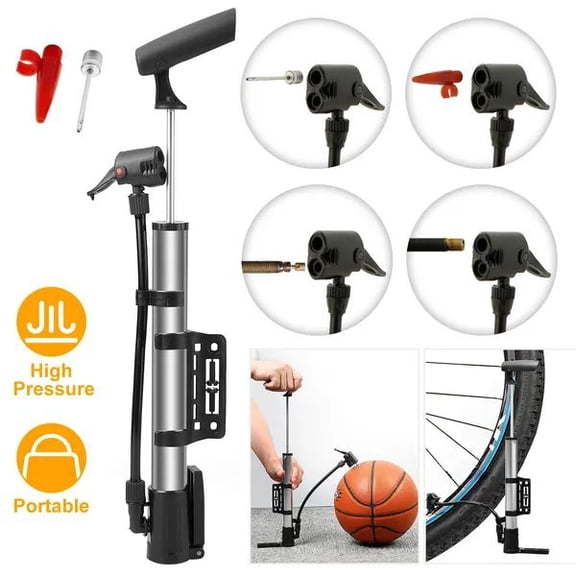 Mini Bike Pump Portable Bicycle Tire Pump, High Pressure Hand Air Pump with Frame Mount Bracket, Compatible with Presta & Schrader Valves, Compact Ball Pump for Road & Mountain Bikes