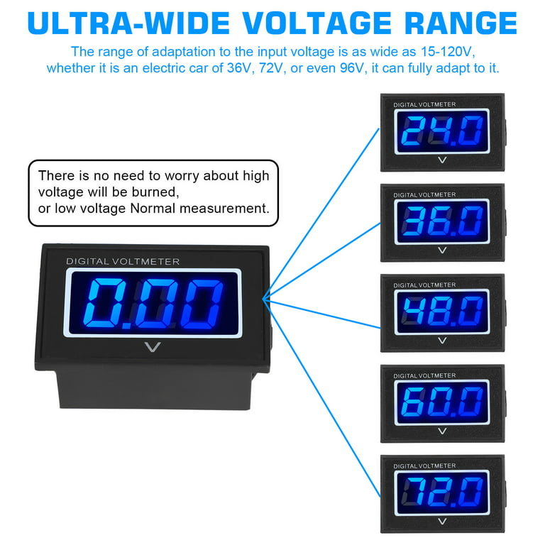TSV Digital Volt Meter Battery Gauge, DC 15-120V 24/36/48/60/72v Waterproof Digital Voltmeter, LED Battery Capacity Voltage Monitor Gauge Indicator