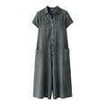 thumbnail image 5 of TEAJOPSUU Women's Linen Cotton Jumpsuits Short Sleeve Button Down Wide Leg Jumpsuits with Pockets Casual Baggy Palazzo Cropped Pants One Piece Jumpsuits Gray, 5 of 7