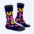 thumbnail image 2 of Four Seasons Universal Socks - 2 Pairs of Trendy Unisex Socks with Colorful Patterns Navy Blue with Playful Text & Stars, 2 of 5