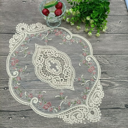 

Lierteer Rose Embroidered Tablecloth Lace Round Table Cover Wedding Party Dinner Decor